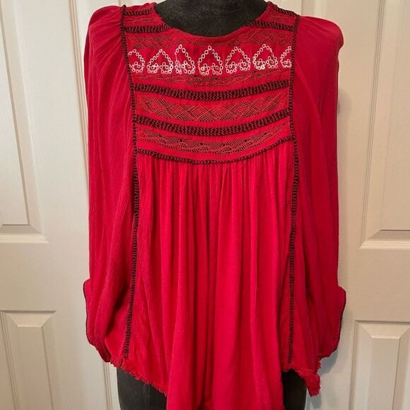 Free People Red Embroidered Blouse - Picture 11 of 11